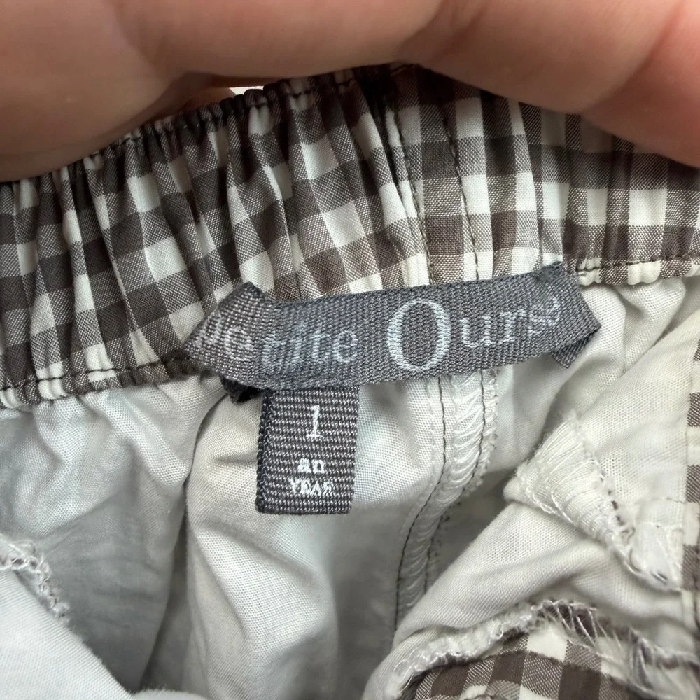 Petite Ourse Unisex Cargo Pants Gingham Check Brown 1 Year